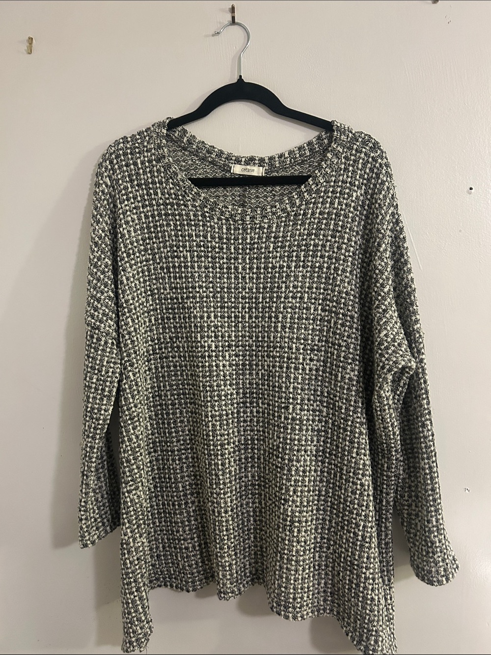Cherish Marled Scoop Neck Knit Sweater in Gray & Cream